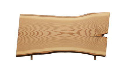 Isolated natural light brown wooden plank for interior design project with a bark edge