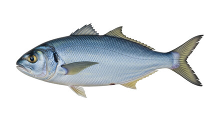 Isolated bluefish, pomatomus saltatrix, swimming underwater on the reef of ocean or sea