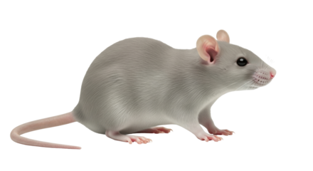 Isolated fancy rat, also known as the domestic rat, against an uncolored backdrop