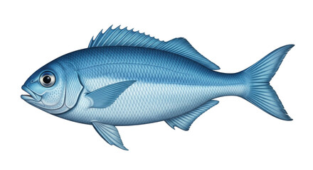 Isolated illustration of a blue fish with scales and detailed fins, aquatic marine animal