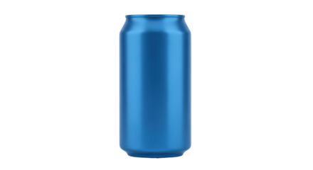 Isolated blue aluminum can with blank surface ready for label, on a neutral setting