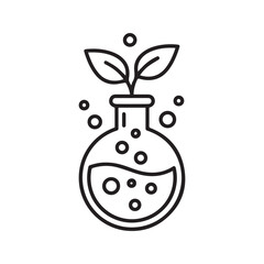Biotechnology line icon, plant growing in a chemical flask, symbol of green science, ecology, and research.
