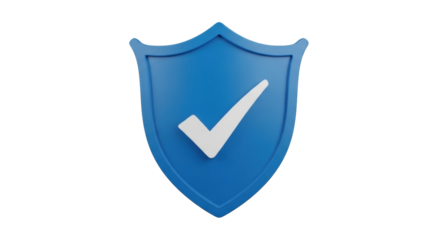 Isolated blue shield with white checkmark, assurance of safe business, protection symbol