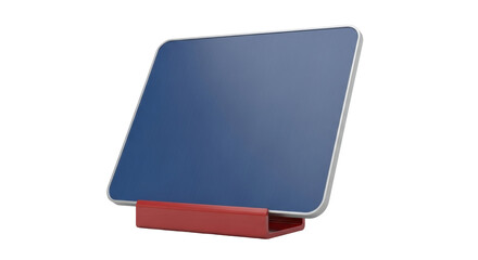 Isolated smart tablet with red stand for home or office use, display screen technology.