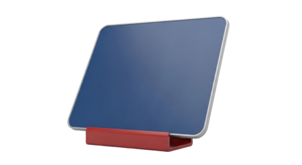 Isolated smart tablet with red stand for home or office use, display screen technology.