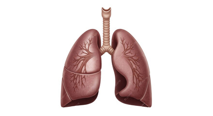 Isolated illustration of human lungs with windpipe, trachea, and branching bronchi