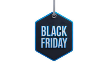 Black friday hexagonal tag hanging isolated on transparent background