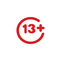 Simple Black 13+ Age Restriction Icon Flat.