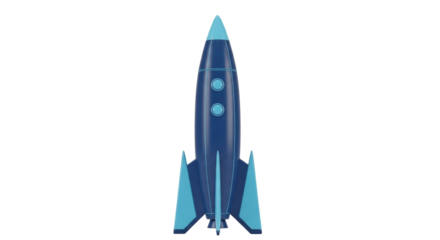 Isolated blue and light blue rocket ship on a light background for space exploration concept