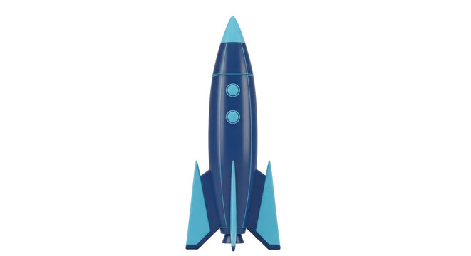Isolated blue and light blue rocket ship on a light background for space exploration concept