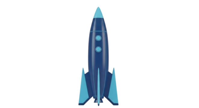 Isolated blue and light blue rocket ship on a light background for space exploration concept