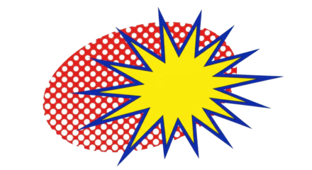 Isolated illustration of a yellow starburst with a red halftone circle behind it