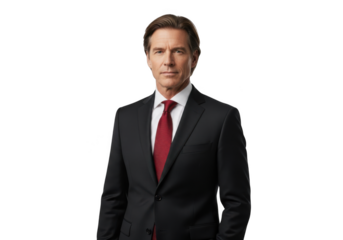 Professional businessman in suit with red tie portrait - stock photo of executive, leader, ceo, manager, isolated on transparent background