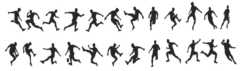 silhouette of a football player kicking dribbling shooting