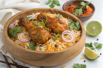 A delicious Thai chicken curry and rice meal served in a hot bowl