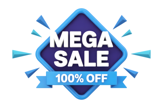 Mega sale 100 percent off isolated on transparent background