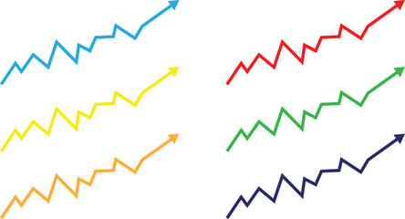 Colorful upward trending graph lines isolated on white background