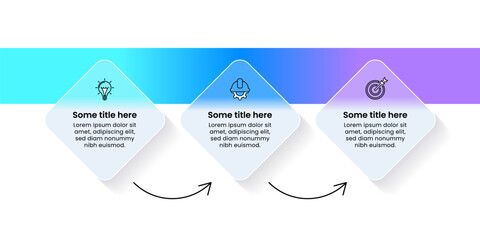 Infographic template. 3 squares in a row with icons and text