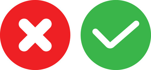 Red cross and green checkmark isolated on white background