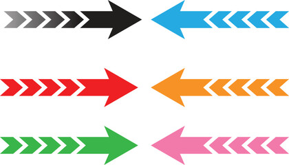 Opposing arrows in pairs with chevron patterns isolated on white background