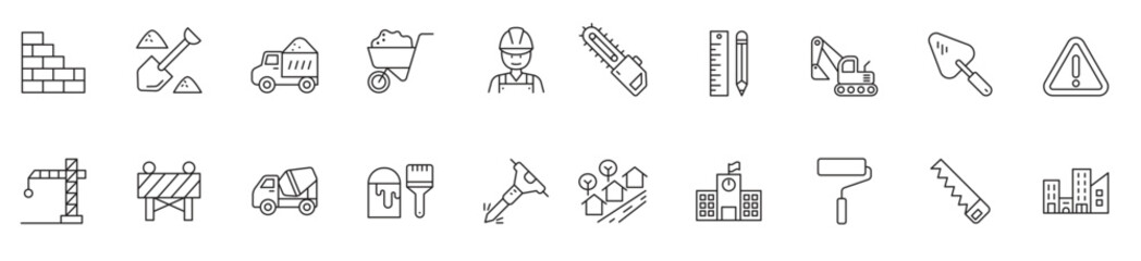 Construction icons set in thin line style