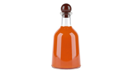 Isolated bottle of orange liquid with wooden cap, a drink, nectar, health, bottle