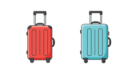 Two colorful rolling suitcases one red and one blue side by side