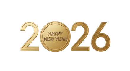 Isolated golden 2026 symbol, New Year greetings with metallic design and elegance for holiday