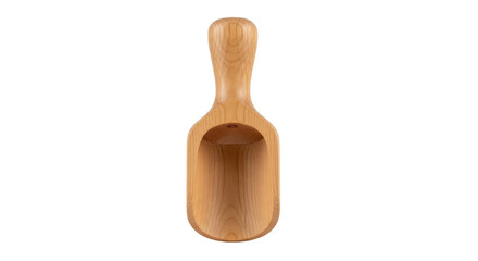 Isolated wooden spice scoop, handcrafted wood spoon for storing seasonings, culinary tool