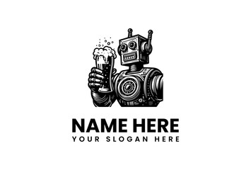 Robotic Bartender Logo A unique robot holding a glass of beer, perfect for innovative bars and tech-themed pubs