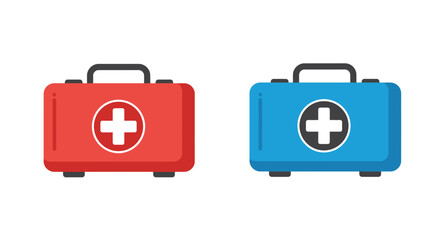 Two first aid kits one red and one blue displayed side by side