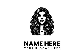 Elegant vector illustration of a stylish woman with luxurious wavy hair and bold makeup, a captivating logo or iconic avatar for beauty, fashion, and lifestyle branding