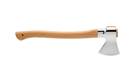 Isolated polished axe with wooden handle ready for the chopping block outdoors or at work