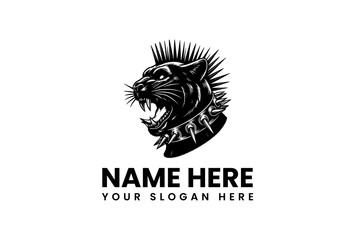 Edgy Panther Logo Design Fierce Illustration with Spiked Collar and Mohawk Hair for Branding