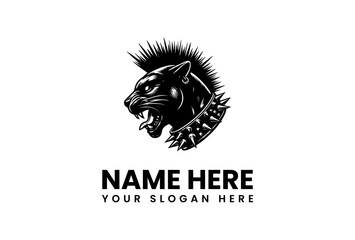 Cool Panther Head Logo Design Featuring Mohawk, Spiked Collar, and Customizable Text Space