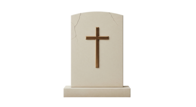 Isolated Christian tombstone against a neutral backdrop, cemetery memorial, memorial, churchyard