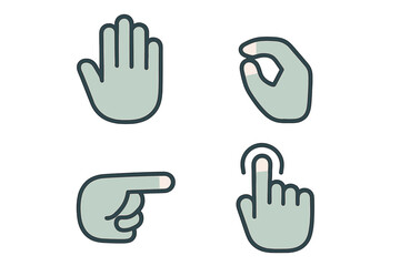 Collection of essential hand gestures including stop, pinch, pointing, and tapping for digital interfaces
