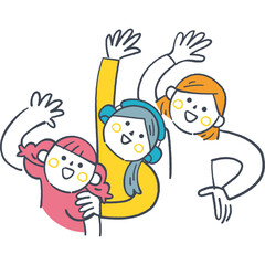 笑顔で手を振る子どもたち　学年を超えた繋がりと明るさ
