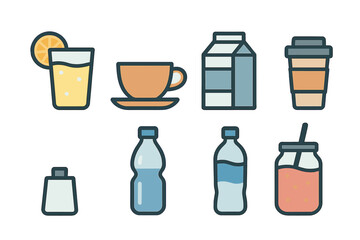 Fototapeta premium Various beverage containers and drinks icons collection