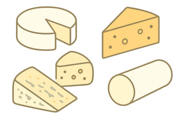 Assortment of various cheese types displayed in an isometric perspective