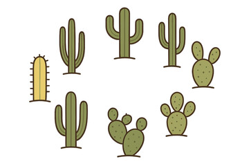 Stylized desert cactus plants icons collection