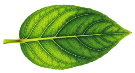 Isolated Green Leaf, close-up, with visible veins, botanical specimen for education material