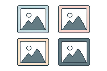 Set of four different color variations of a generic image placeholder icon for gallery or photo files