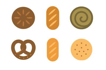 Collection of fresh bakery products and bread items on white background