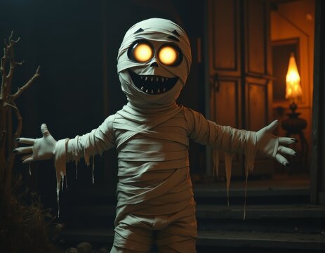 Isolated cartoon mummy with open arms ready for a hug or to scare trick or treaters halloween costumes costume illustration holiday cartoon party zombie 