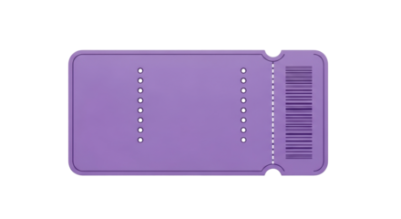 Isolated Blank Violet Ticket with Barcode, Coupons, Event Entrance Passes for Admission