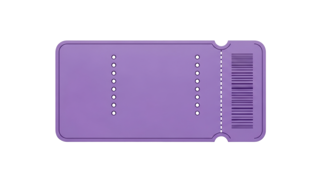 Isolated Blank Violet Ticket with Barcode, Coupons, Event Entrance Passes for Admission