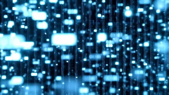 Abstract Blue Digital Data Stream Flowing Through Futuristic Network.