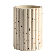 Tall, textured ceramic cylinder with vertical ridges and small speckled stone elements