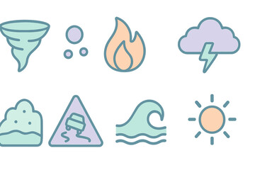 Pastel colored icons depicting natural disaster and weather conditions